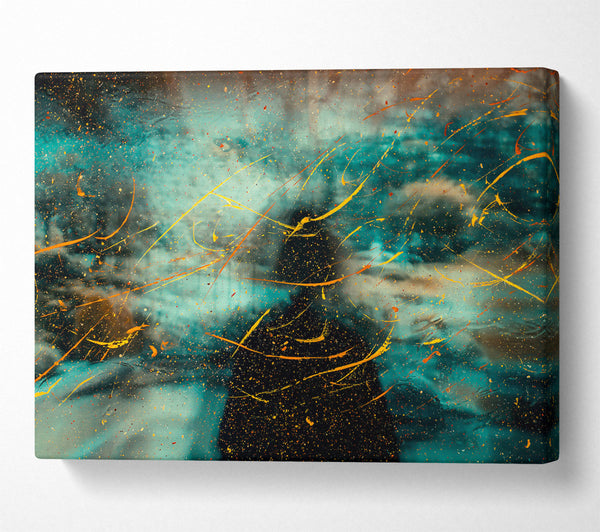 A Canvas Print of Teal And Gold Splatter Canvas Wall Art