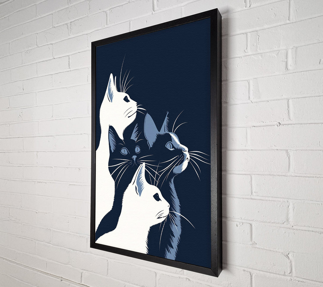  A Canvas Print of Midnight Blue Feline Trio Canvas Wall Art