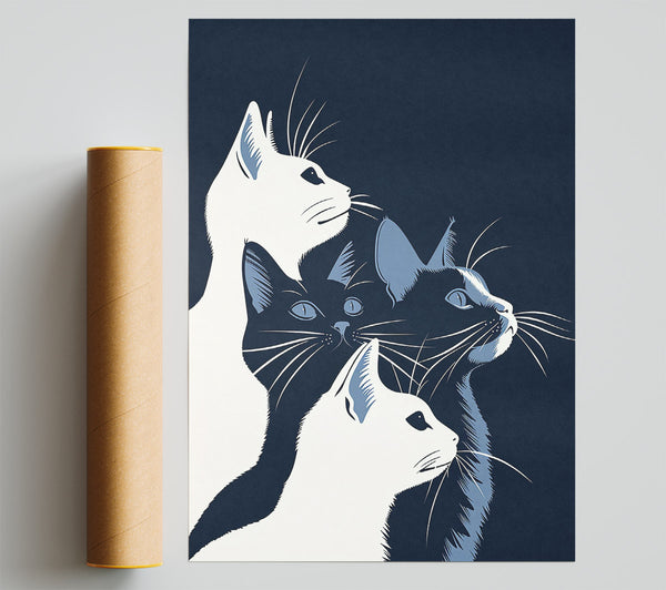 Midnight Blue Feline Trio Poster