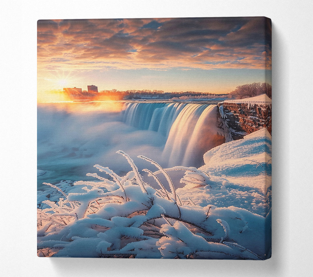  A Canvas Print of Golden Sunset Waterfall Canvas Art