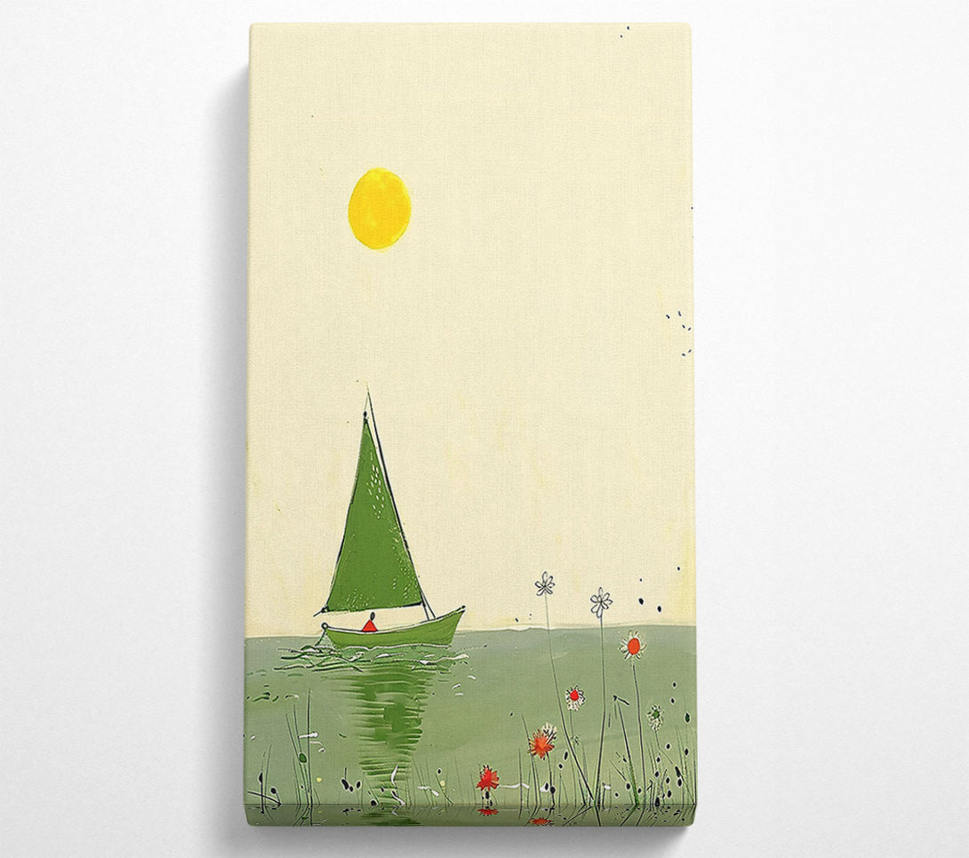  A Canvas Print of Green Sailboat Sunset Canvas Wall Art