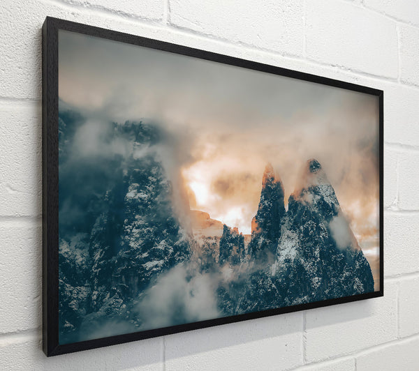 Golden Peaks Through Fog
