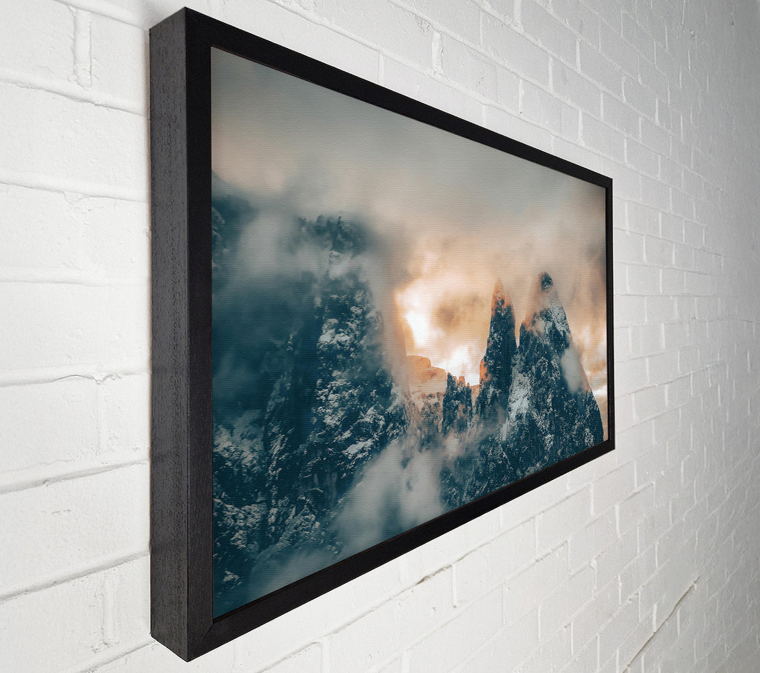  A Canvas Print of Golden Peaks Through Fog Canvas Print