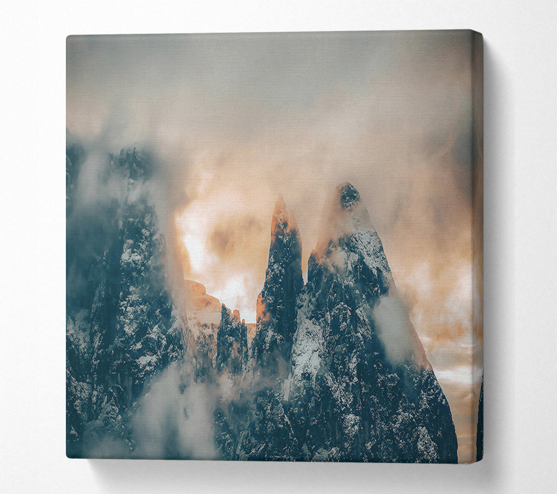  A Canvas Print of Golden Peaks Through Fog Canvas Print