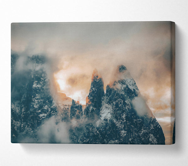  A Canvas Print of Golden Peaks Through Fog Canvas Print