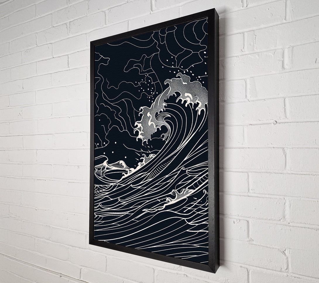  A Canvas Print of Black Ink Ocean Waves Canvas Art
