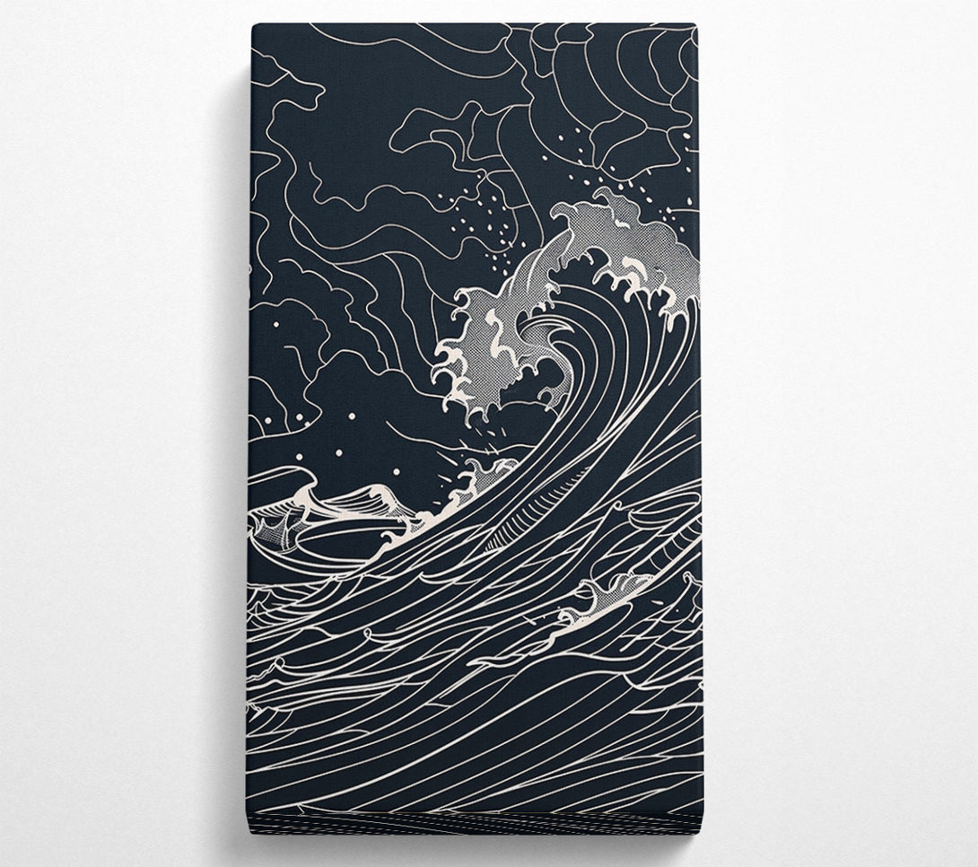  A Canvas Print of Black Ink Ocean Waves Canvas Art