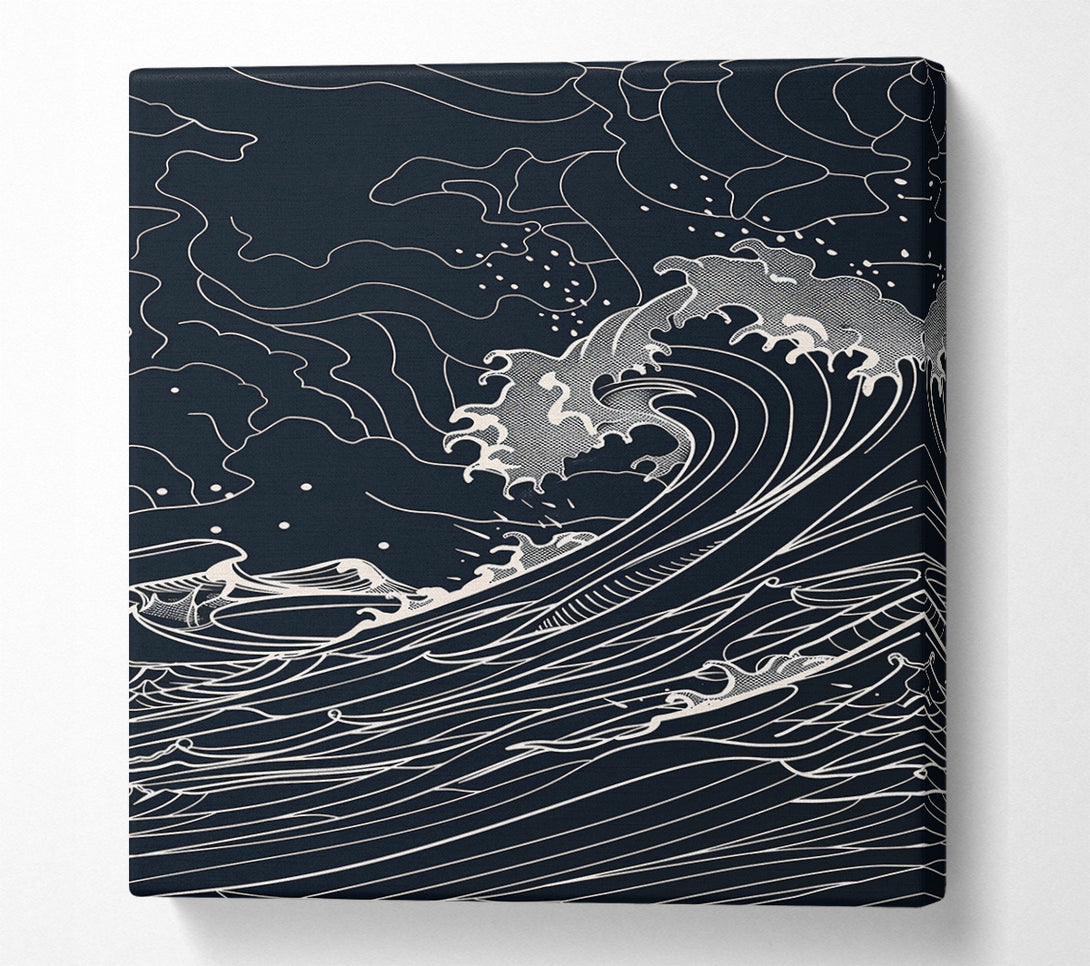  A Canvas Print of Black Ink Ocean Waves Canvas Art