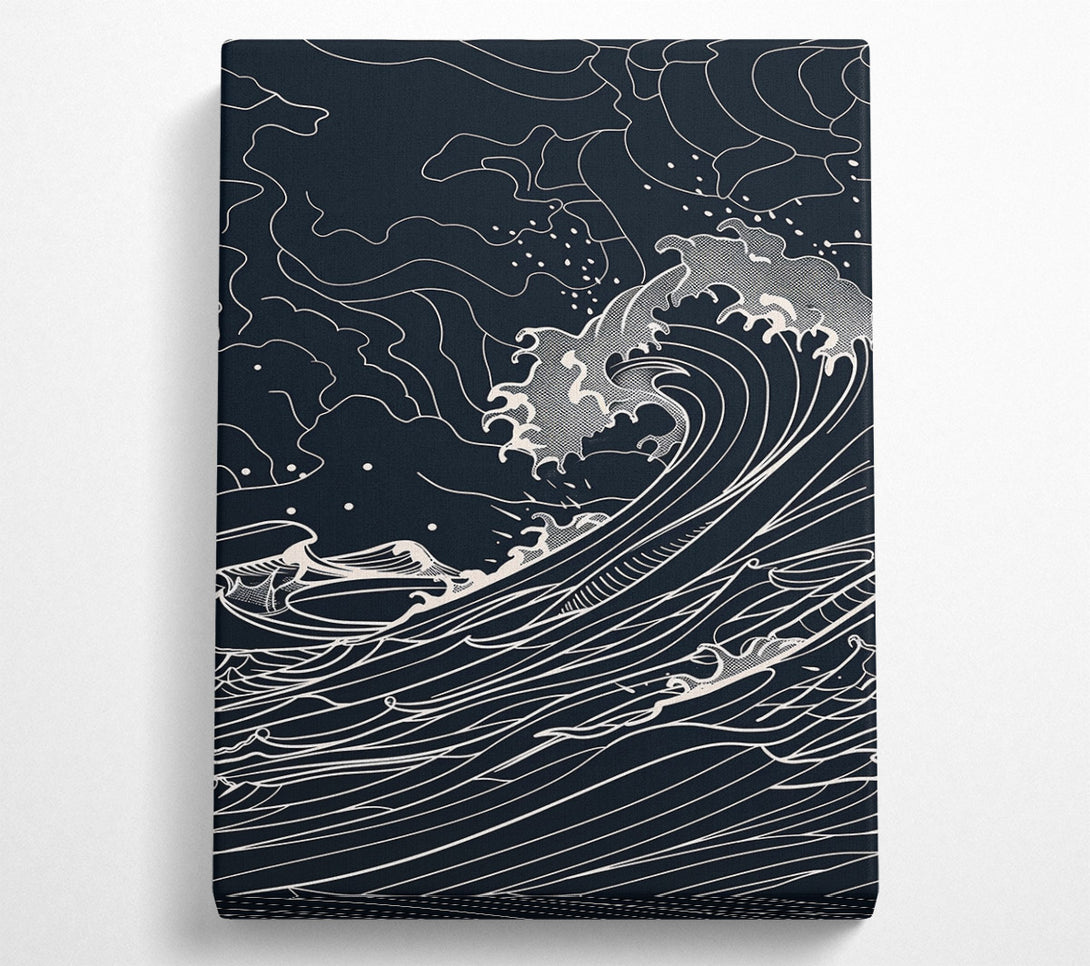  A Canvas Print of Black Ink Ocean Waves Canvas Art