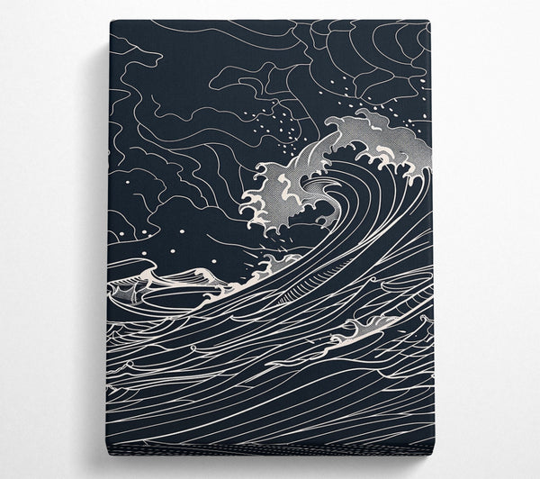  A Canvas Print of Black Ink Ocean Waves Canvas Art