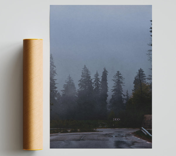 Gray Foggy Forest Road Giclee Print
