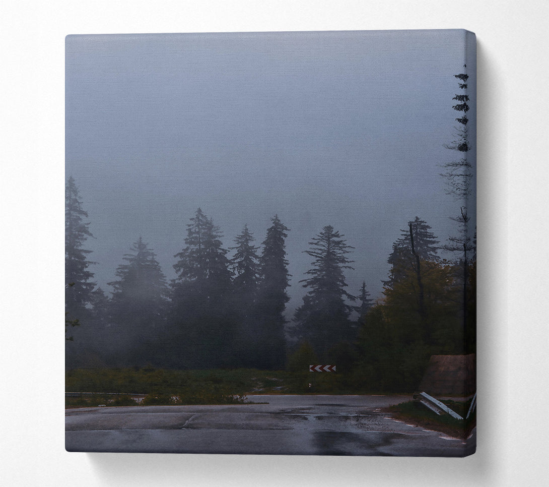  A Canvas Print of Gray Foggy Forest Road Canvas Wall Art