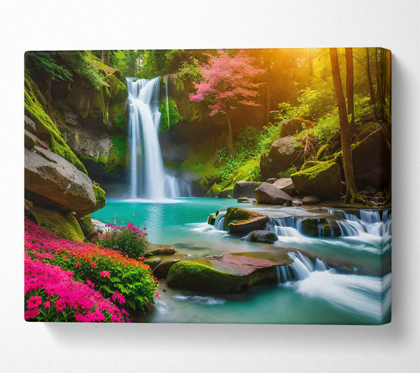  A Canvas Print of Pink Waterfall Oasis Canvas Art