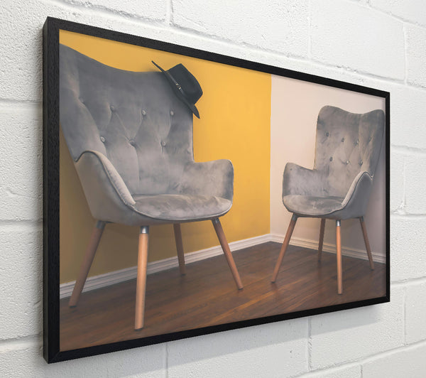 Grey Chairs And Yellow Wall