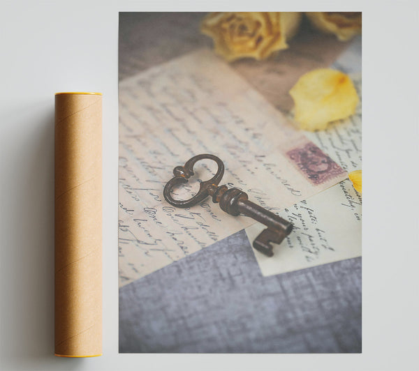 Rusty Key And Cream Paper Poster