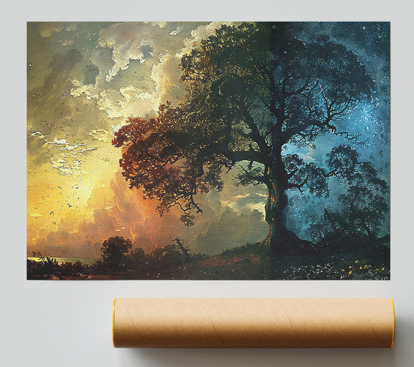 Golden Sky Tree Poster