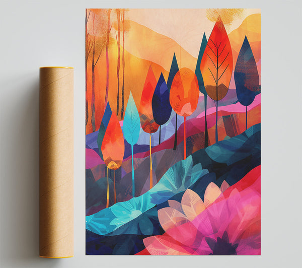 Orange Sunset Forest Print