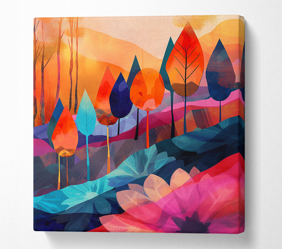  A Canvas Print of Orange Sunset Forest Canvas Print