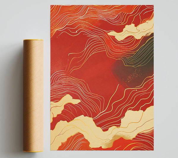 Crimson And Gold Waves Print