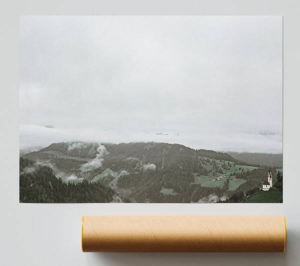 Grey Foggy Mountainscape Print