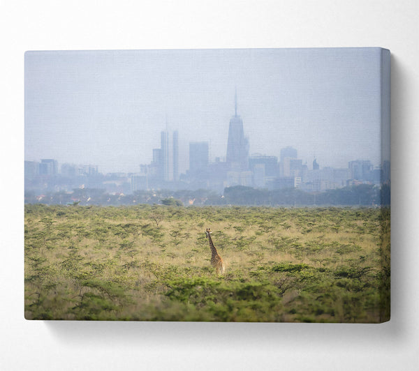 Green Giraffe Skyline Canvas Print