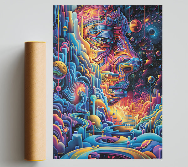Blue Cosmic Face Print
