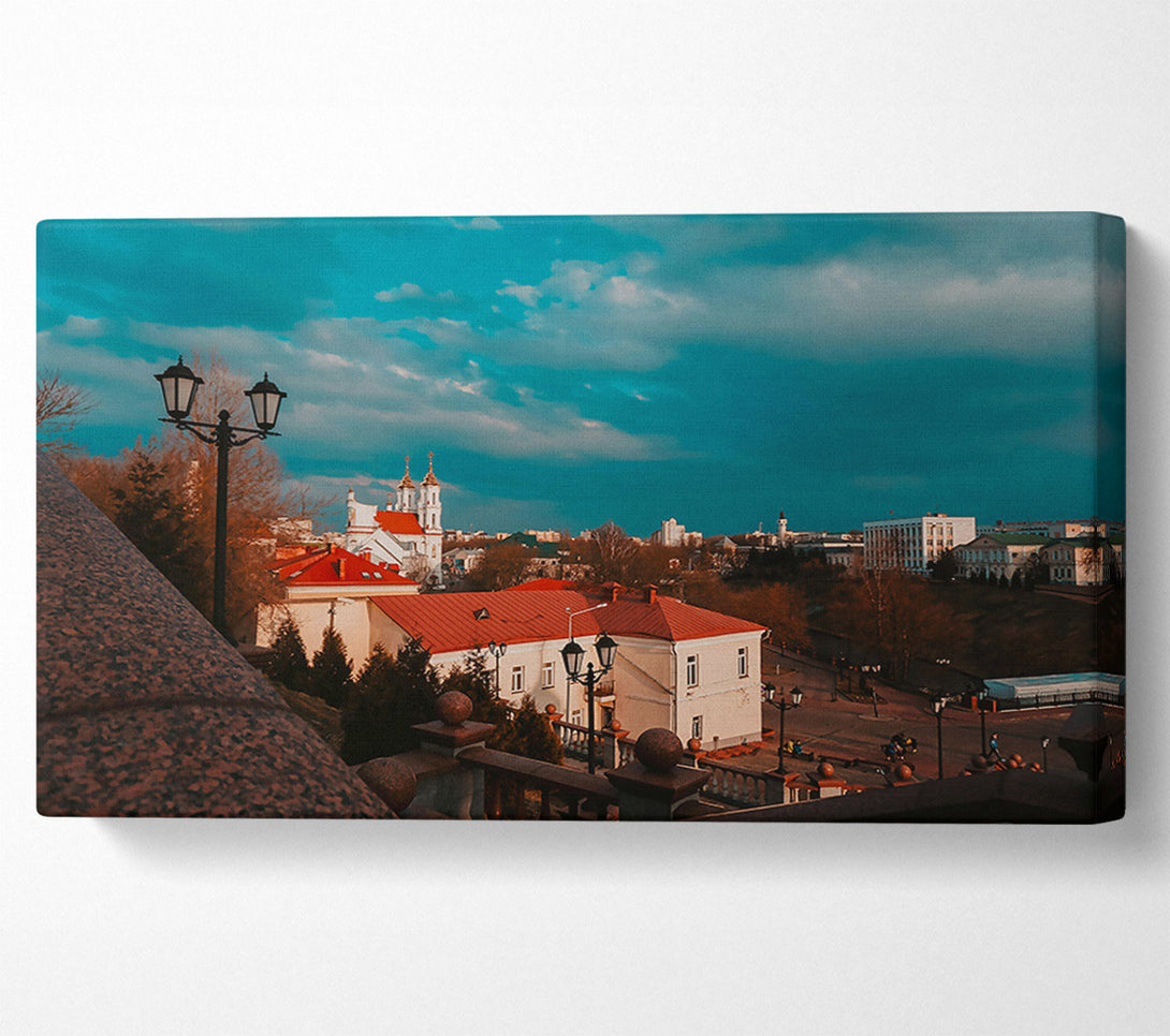  A Canvas Print of Teal Cityscape Sunset Canvas Print
