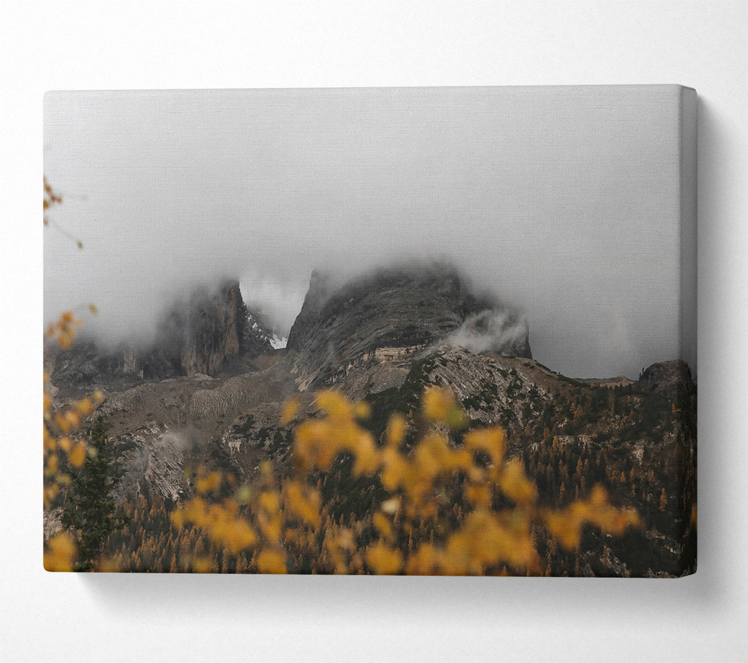  A Canvas Print of Golden Foggy Peaks Canvas Wall Art