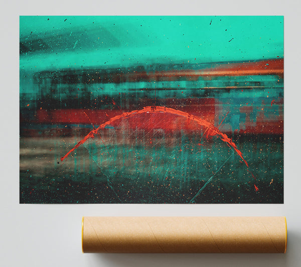Red Streak On Teal Glass Giclee Print