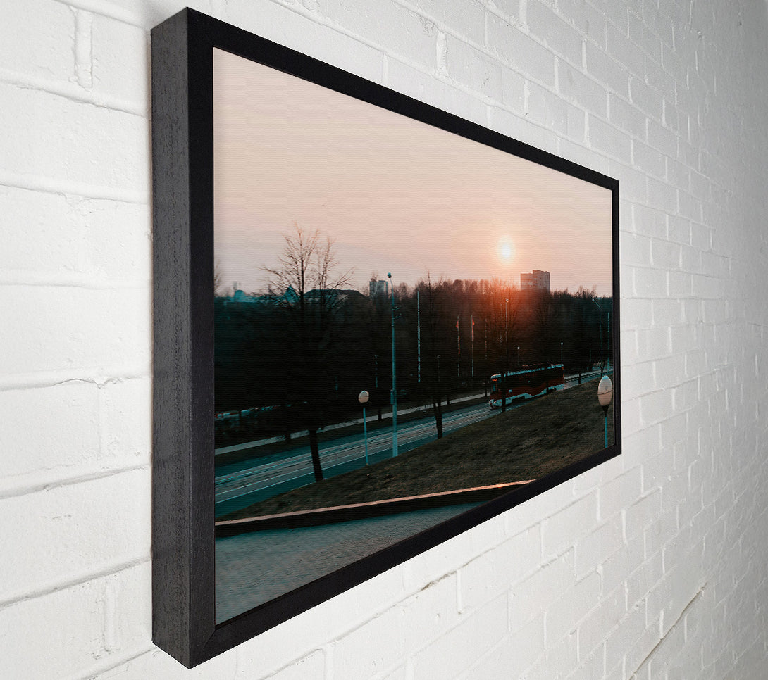 A Canvas Print of Orange Sunset Bus Ride Canvas Art
