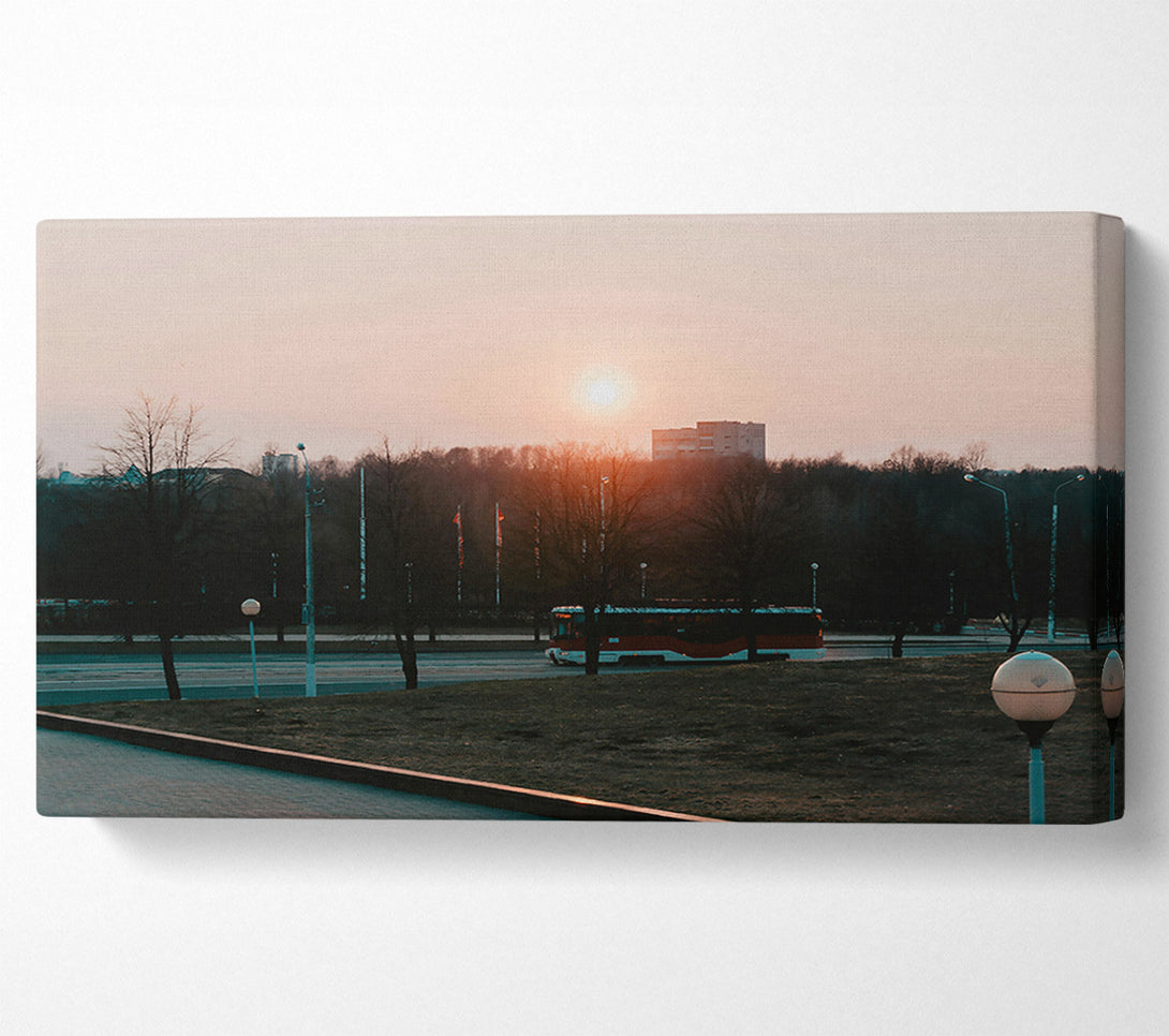  A Canvas Print of Orange Sunset Bus Ride Canvas Art