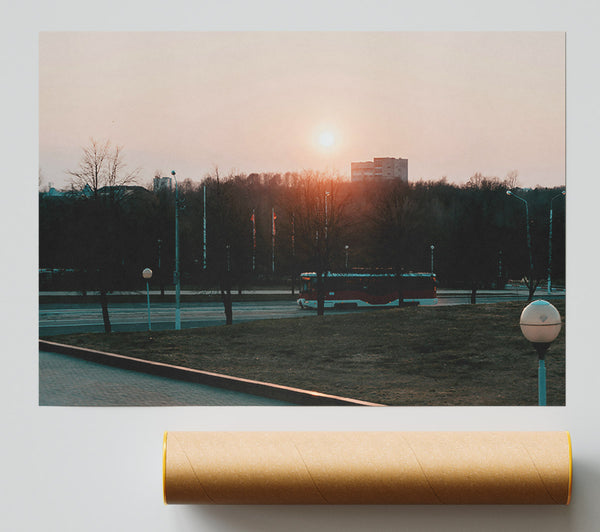 Orange Sunset Bus Ride Giclee Print