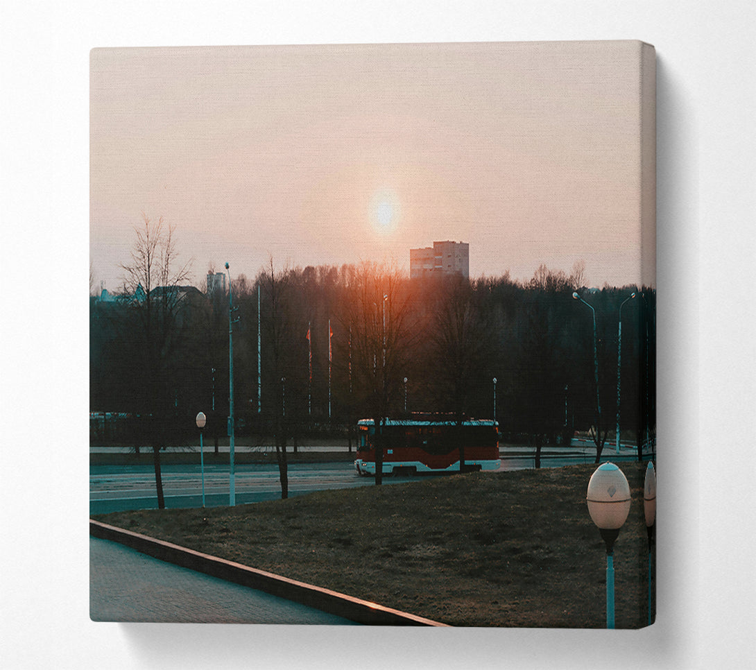  A Canvas Print of Orange Sunset Bus Ride Canvas Art