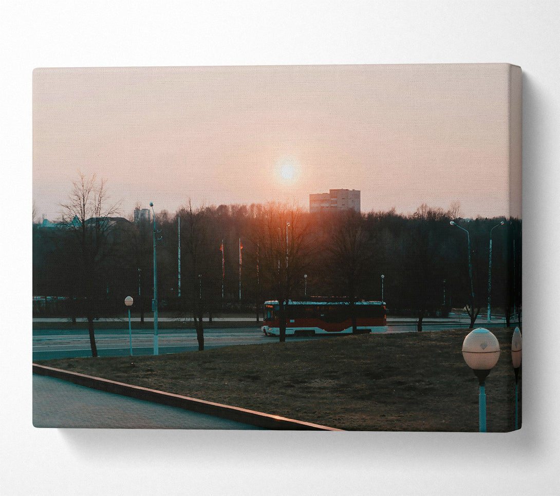  A Canvas Print of Orange Sunset Bus Ride Canvas Art