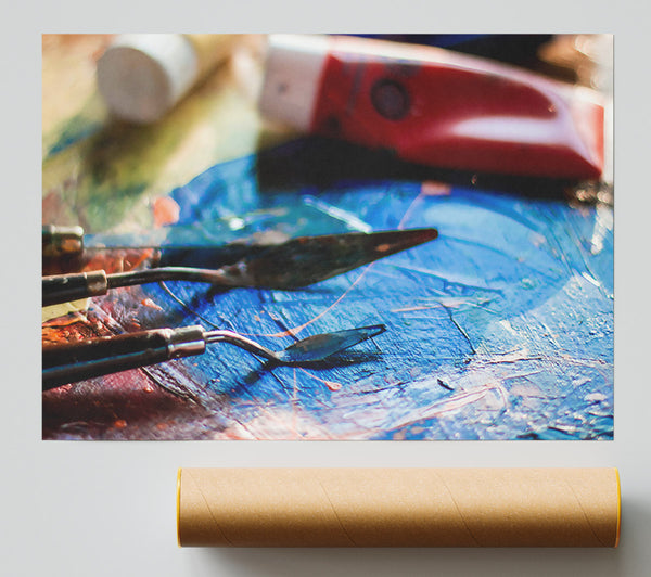 Blue Palette Knife Strokes Print