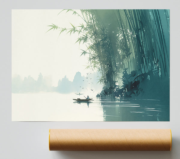 Teal Serenity In Bamboo Print