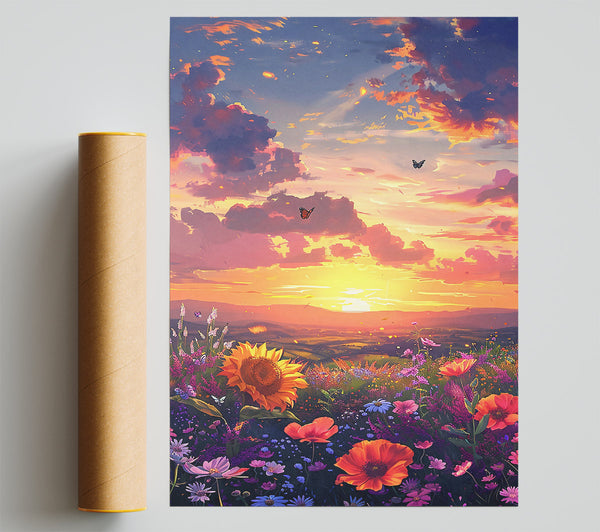 Golden Sunset Meadow Poster