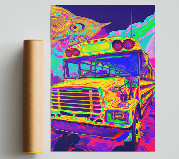 Yellow Psychedelic Bus Print
