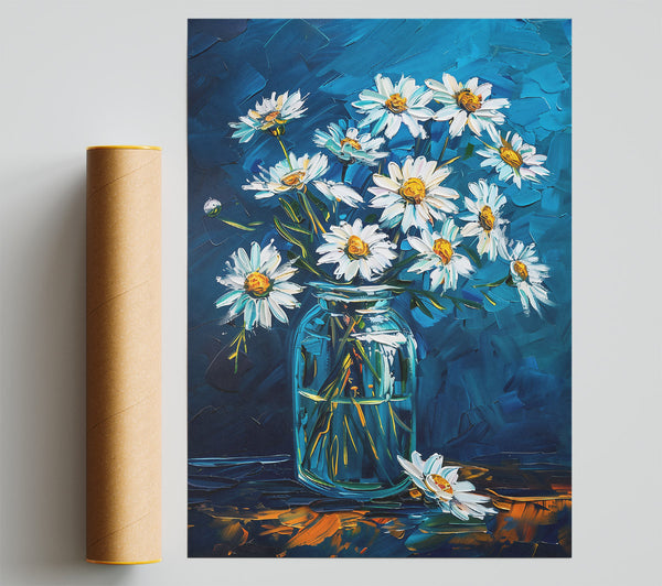 Blue Daisies In Glass Poster