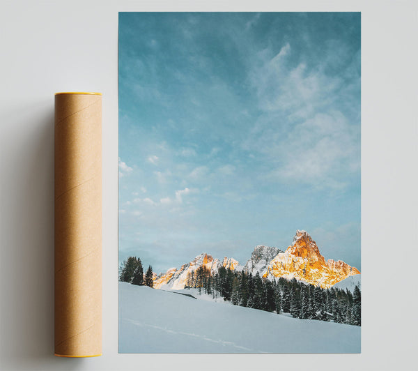 Golden Peaks In Snow Poster
