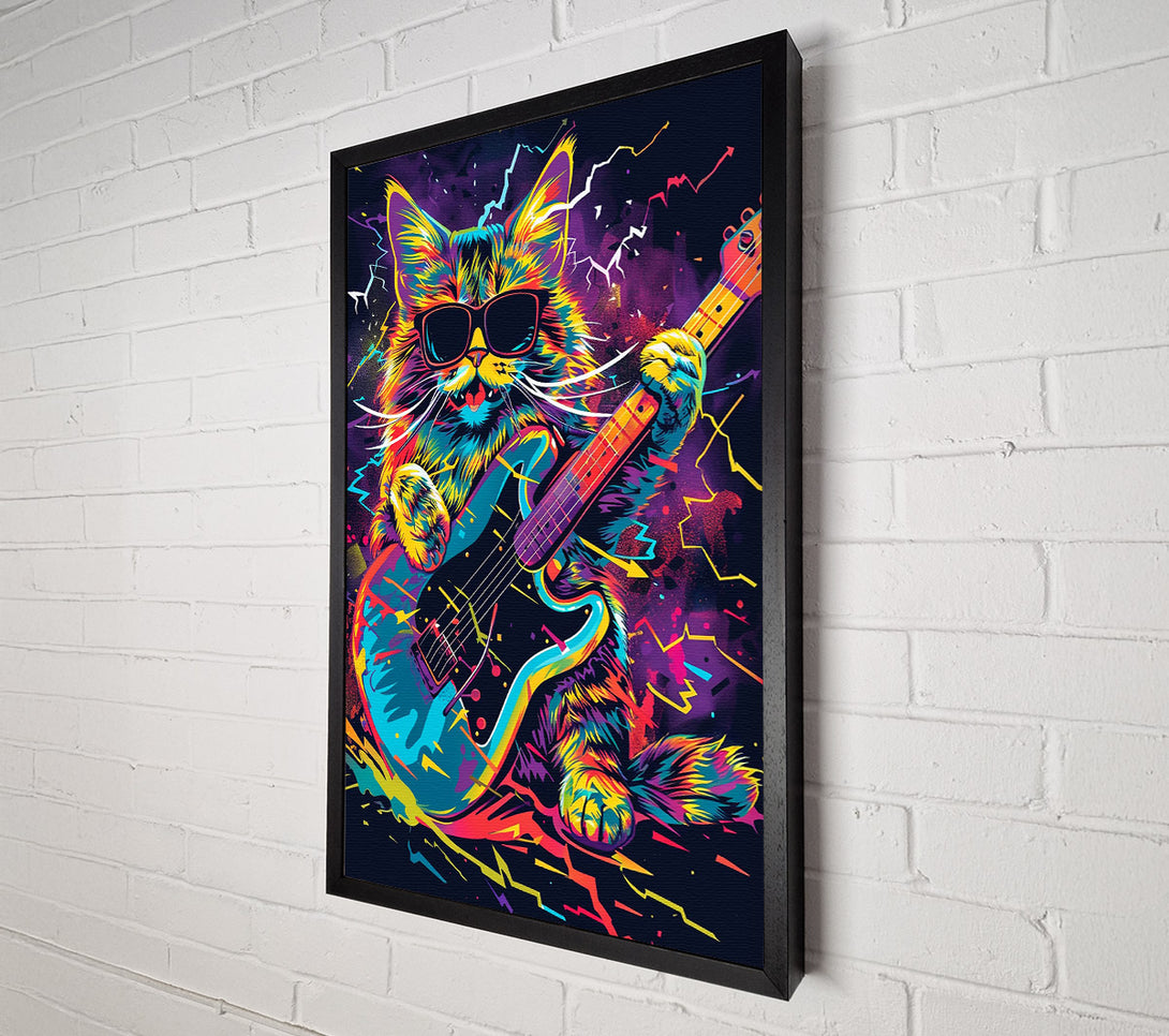  A Canvas Print of Neon Cat Guitar Solo Canvas Print