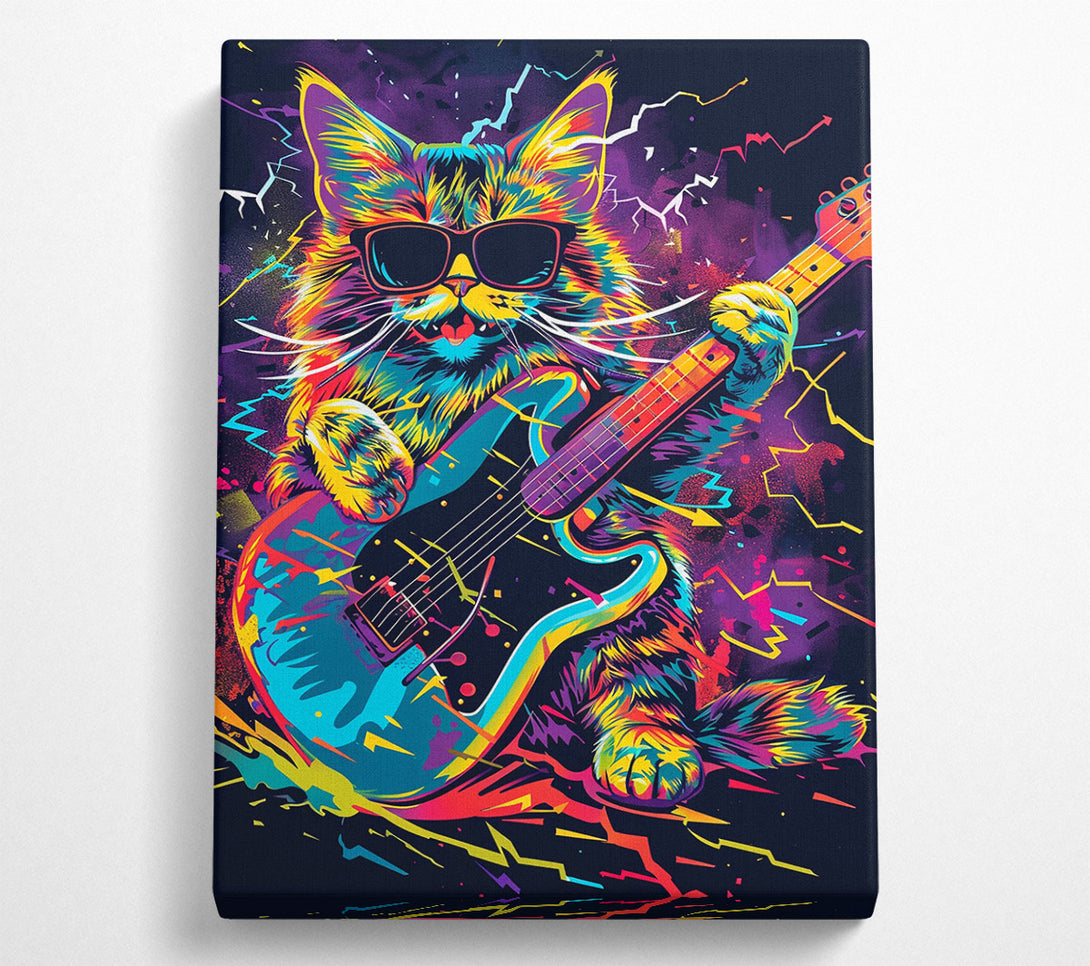  A Canvas Print of Neon Cat Guitar Solo Canvas Print