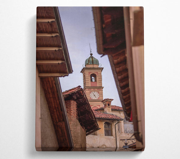 Peach And Green Clocktower Canvas Print