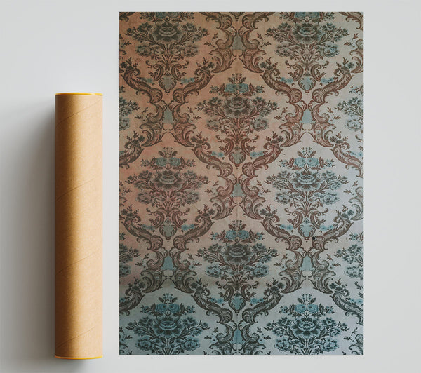 Teal Floral Tapestry Poster