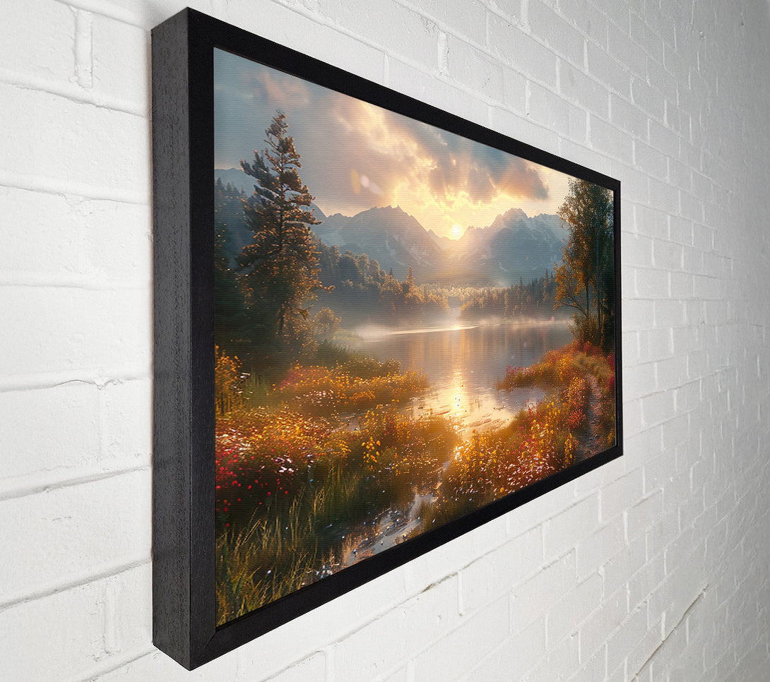  A Canvas Print of Golden Mountain Lake Canvas Wall Art