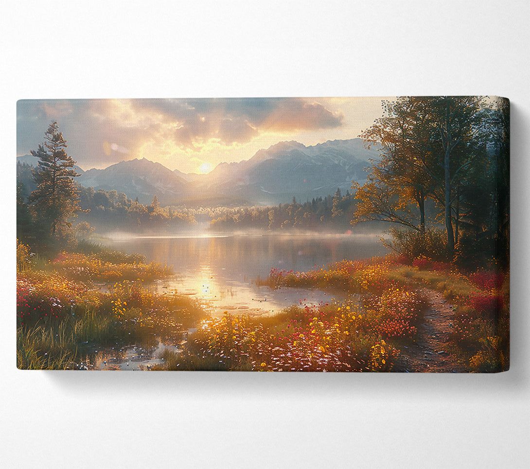 A Canvas Print of Golden Mountain Lake Canvas Wall Art