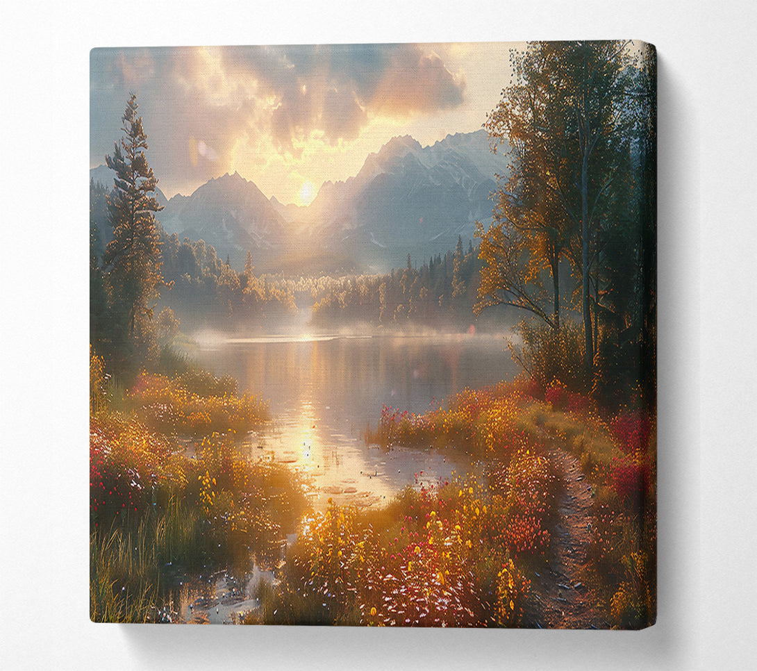  A Canvas Print of Golden Mountain Lake Canvas Wall Art