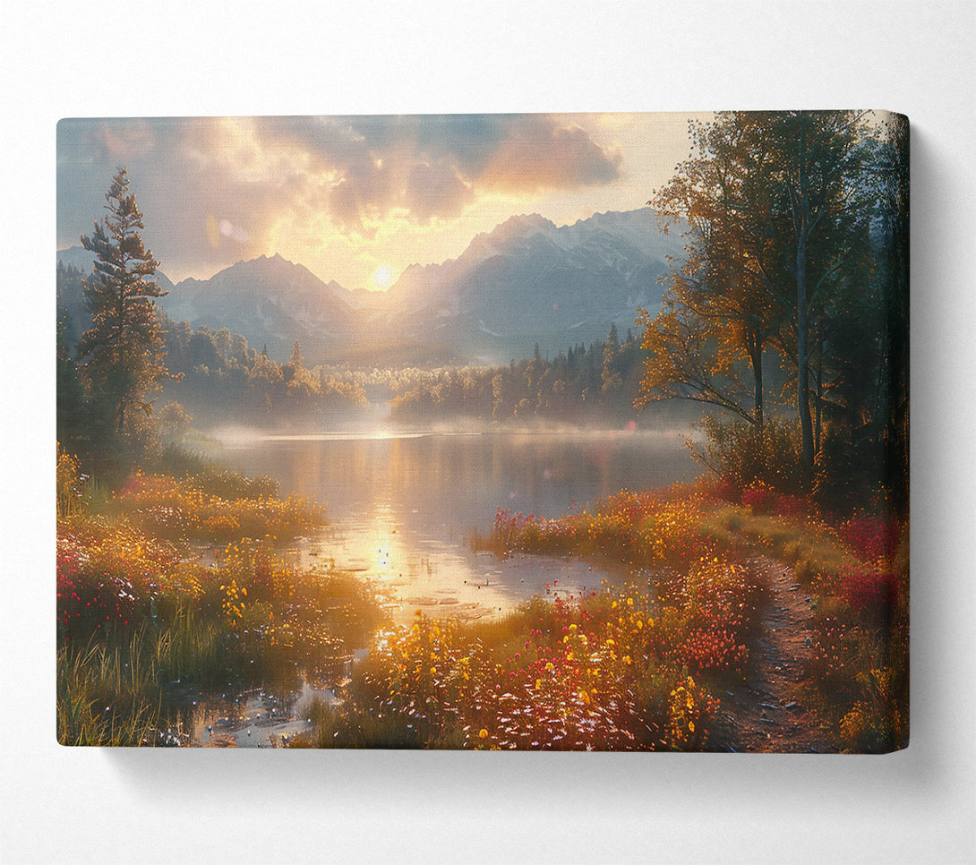  A Canvas Print of Golden Mountain Lake Canvas Wall Art