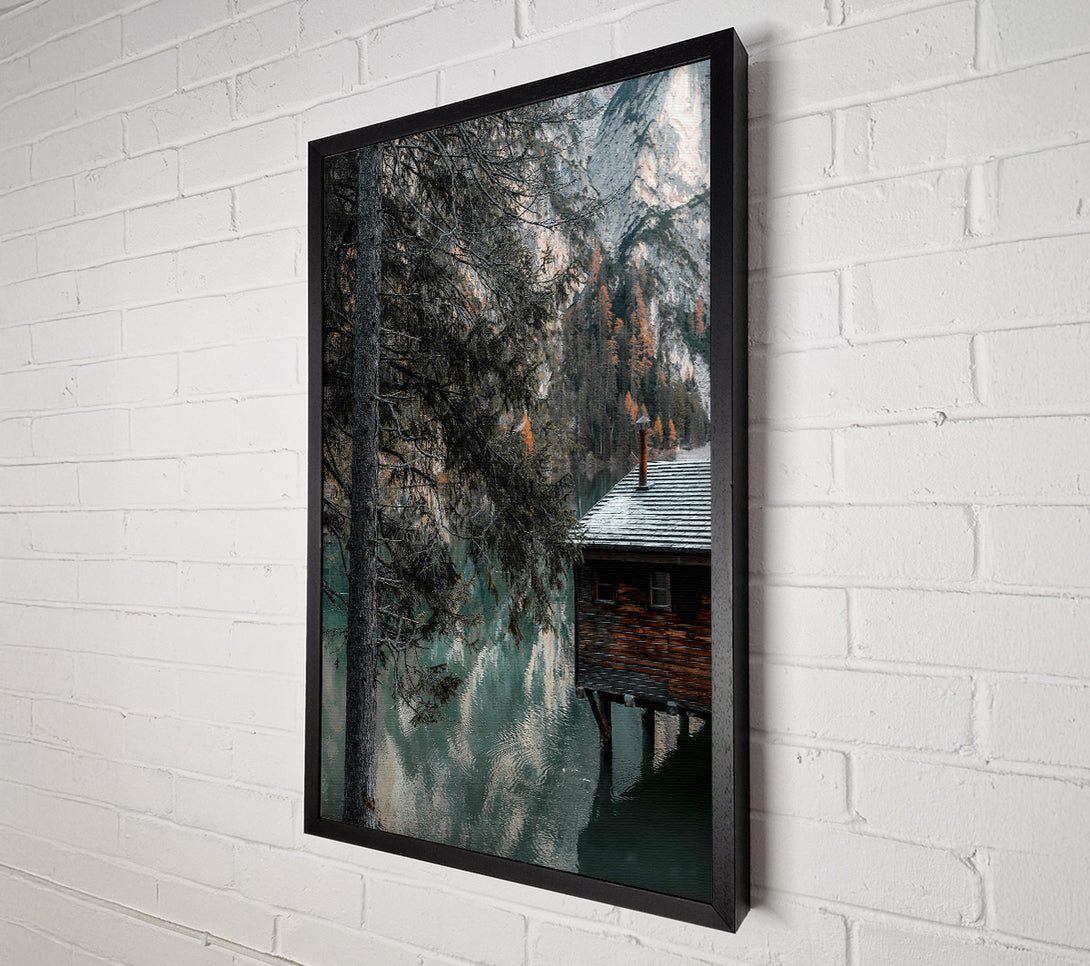  A Canvas Print of Teal Lake Cabin Canvas Art