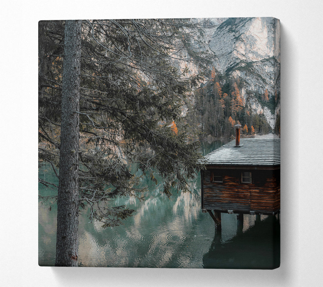  A Canvas Print of Teal Lake Cabin Canvas Art
